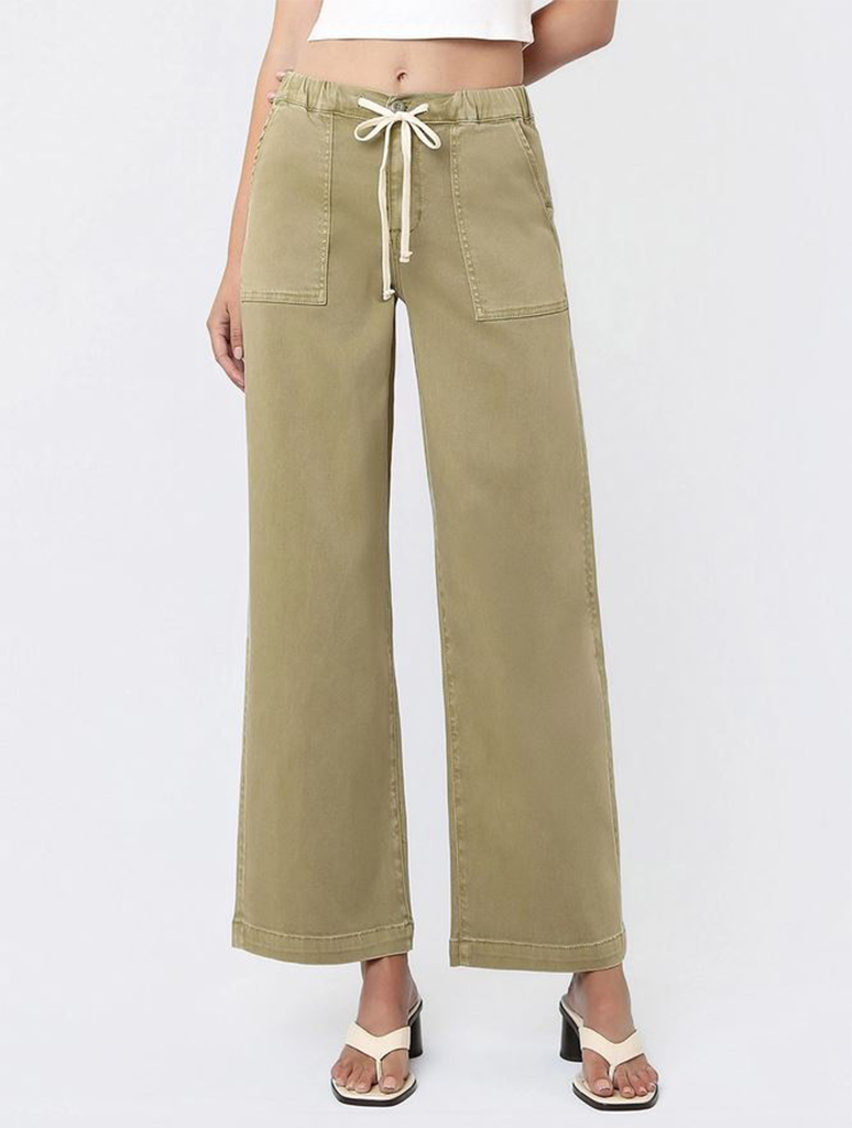 Vervet High Rise Baggy Wide Leg Jean With Elastic Drawstring