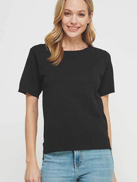 Short Sleeve Fine Gauge Pullover Tee in Black