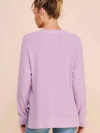 Waffle V-Neck Sweater in Light Lavender