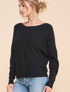 Textured Sleeves Dolman Sweater in Black