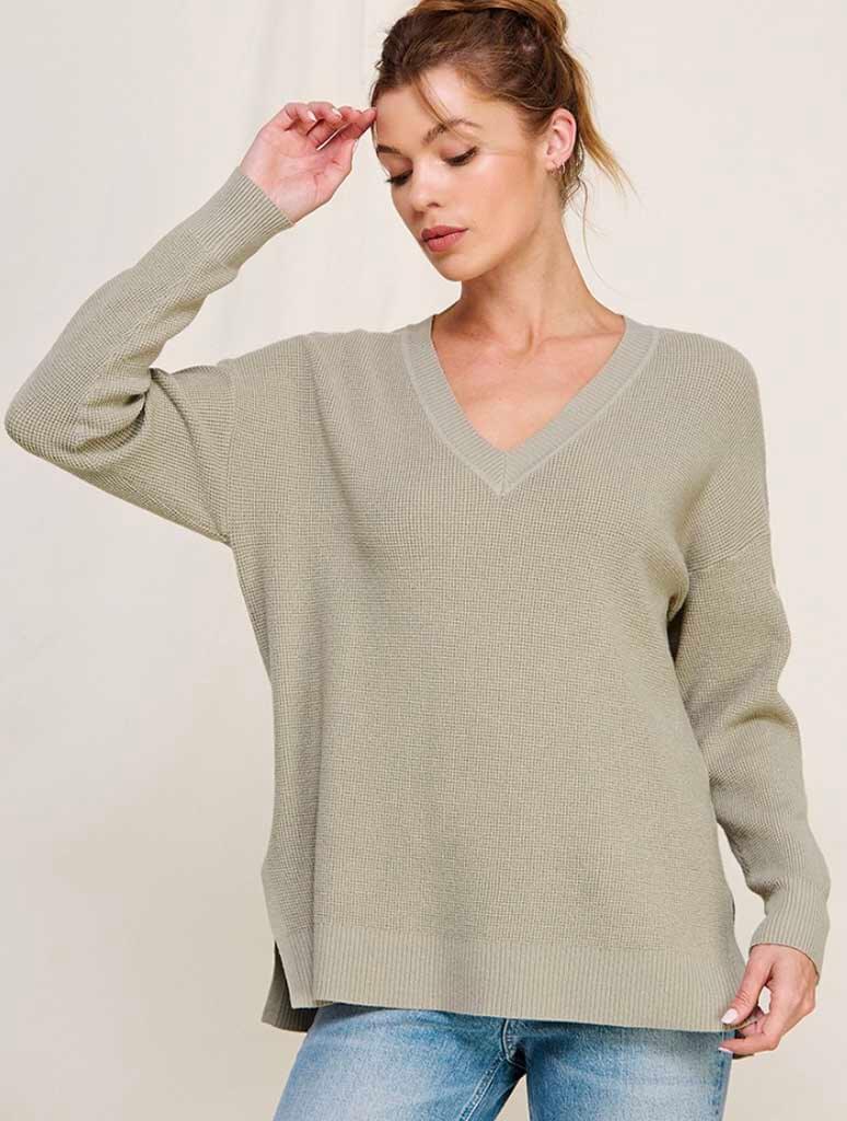 Waffle V-Neck Sweater