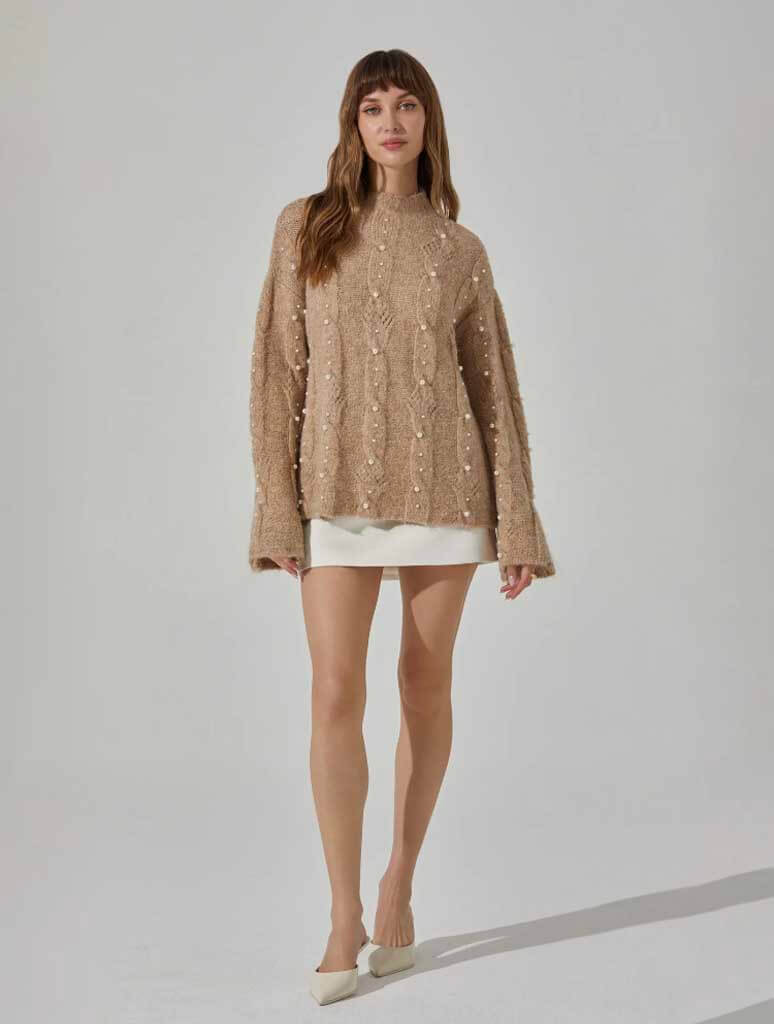 Kit Pearl Cable Knit Sweater