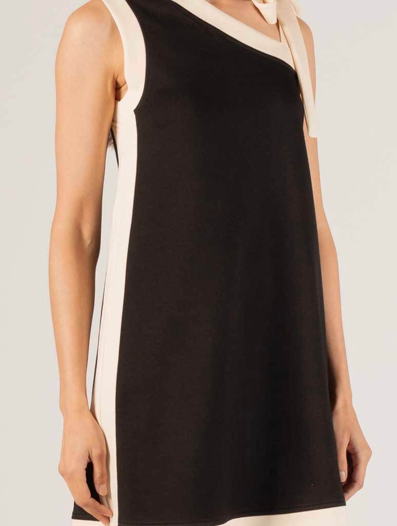 Tie Shoulder Contrast Dress in Black/Eggshell