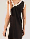 Tie Shoulder Contrast Dress in Black/Eggshell