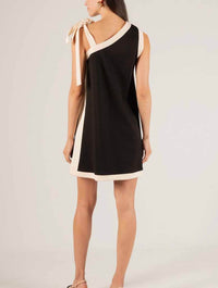 Tie Shoulder Contrast Dress in Black/Eggshell