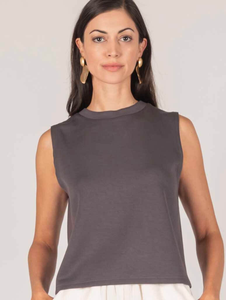 Butter Modal Round Neck Sleeveless Top in Charcoal