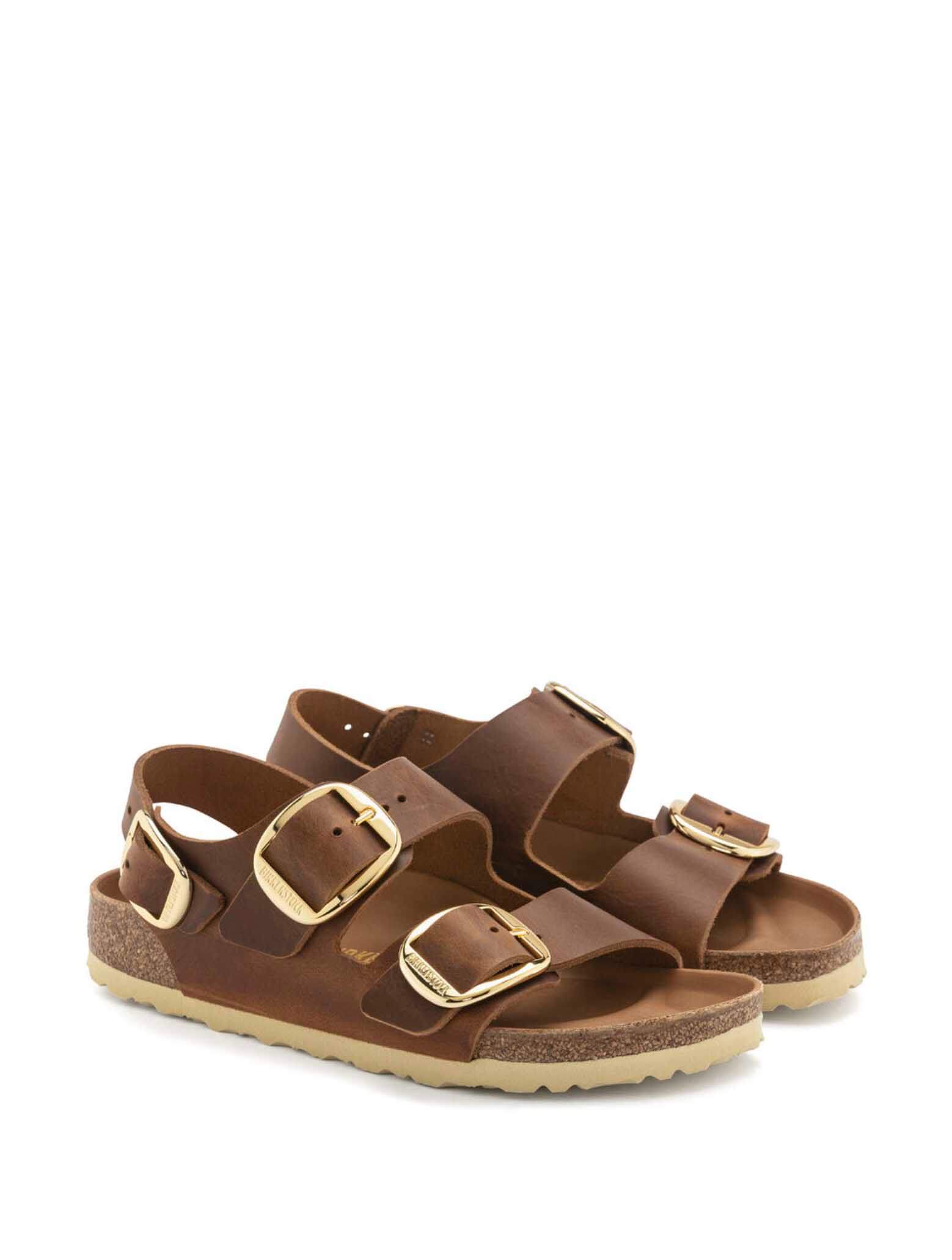 Birkenstock Milano Big Buckle Sandal in Cognac Oiled Leather (Narrow Width)