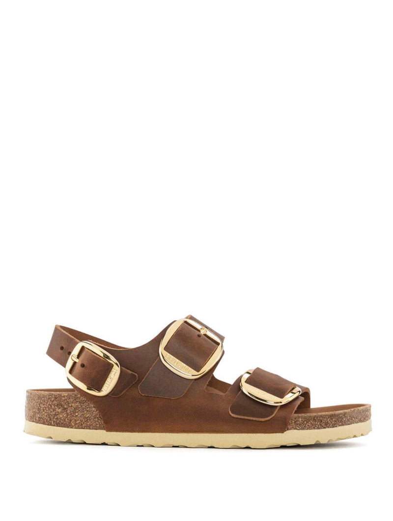 Birkenstock Milano Big Buckle Sandal in Cognac Oiled Leather (Narrow Width)