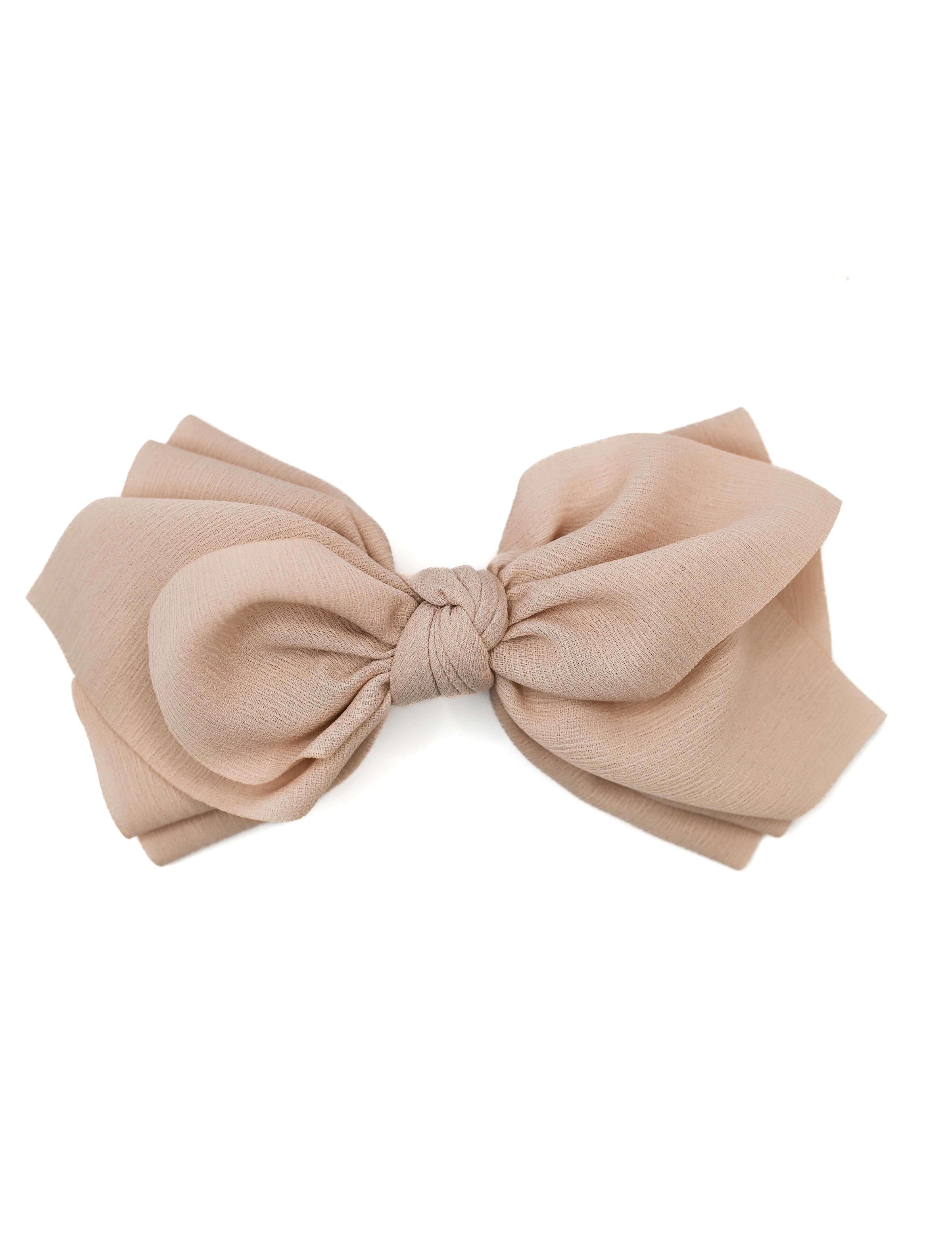 Multi Layered Knotted Bow Hair Clip in Beige