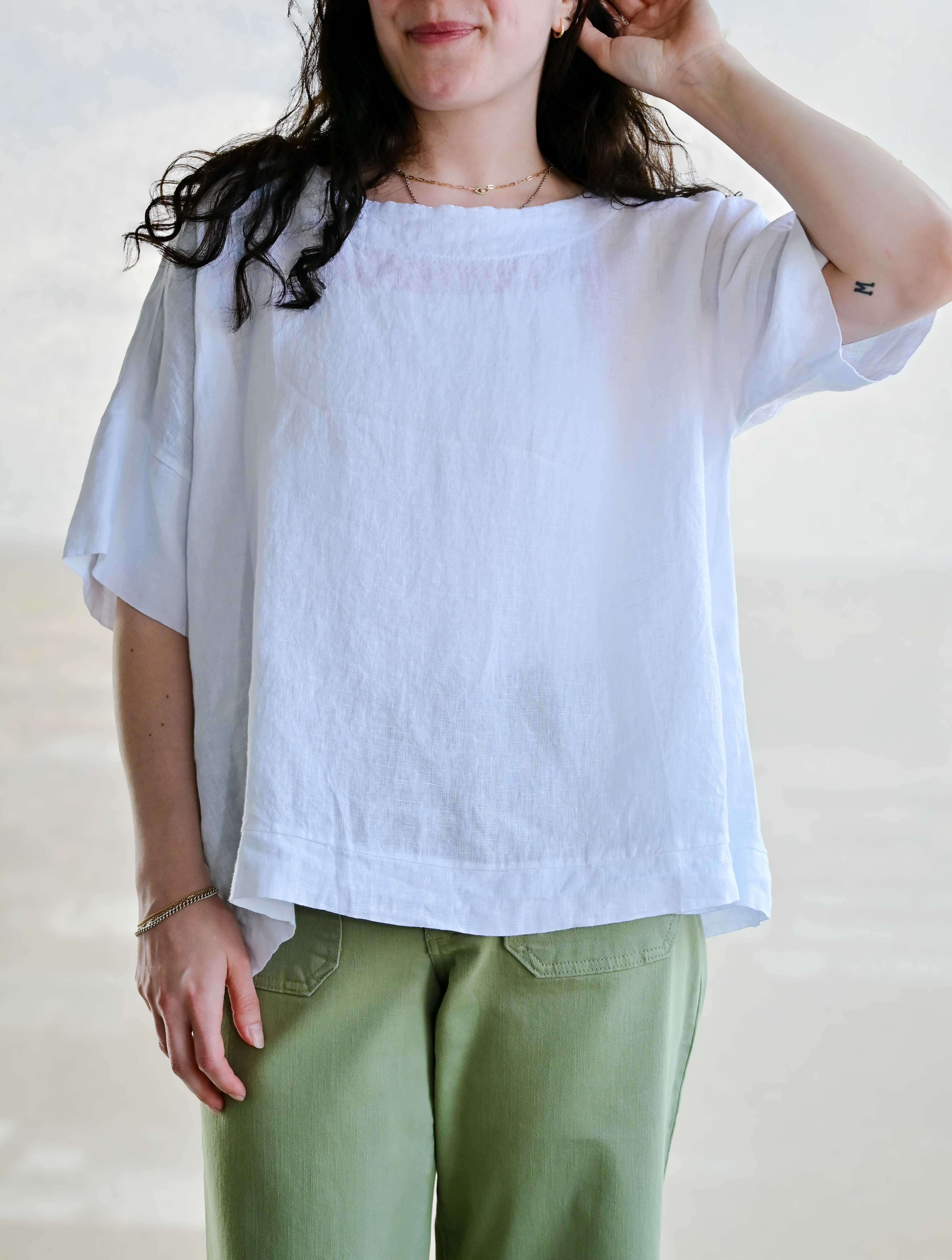 Oversized Scoop Neck Linen Top