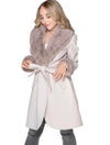 Belted Vegan Wool Coat With Removable Fur Cuffs and Collar