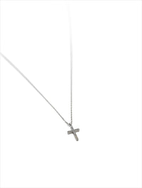 Stainless Steel Mini Pave Cross Necklace in Silver