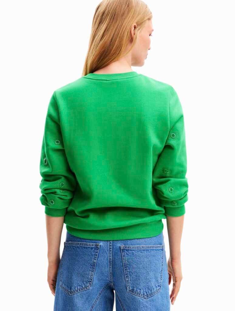 Desigual Joyta Geometric Embroidery Sweatshirt in Verde