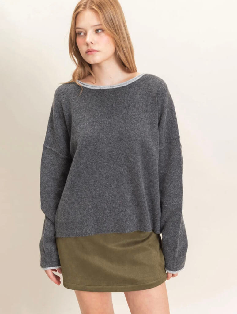 Relaxed Wide Neck Knit Sweater