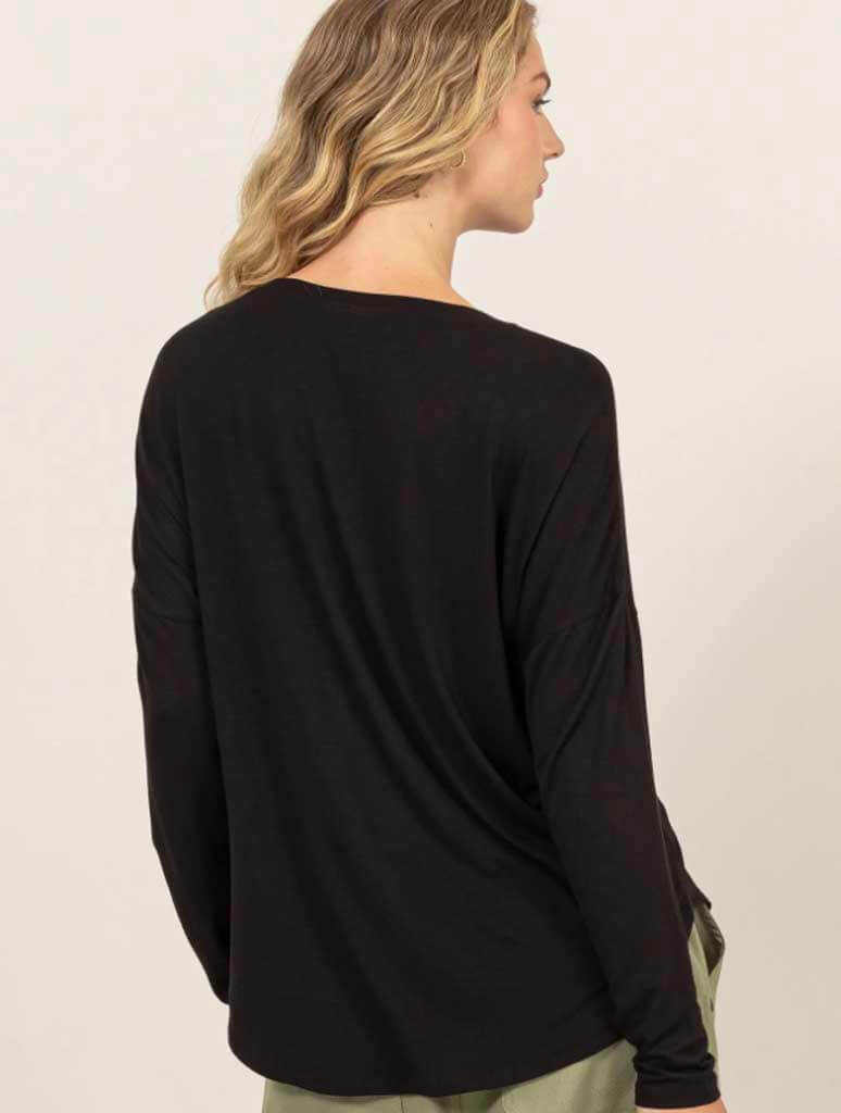 Round Neck Long Sleeve Top with Curved Hem