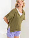 Oversized V-Neck T-Shirt in Moss