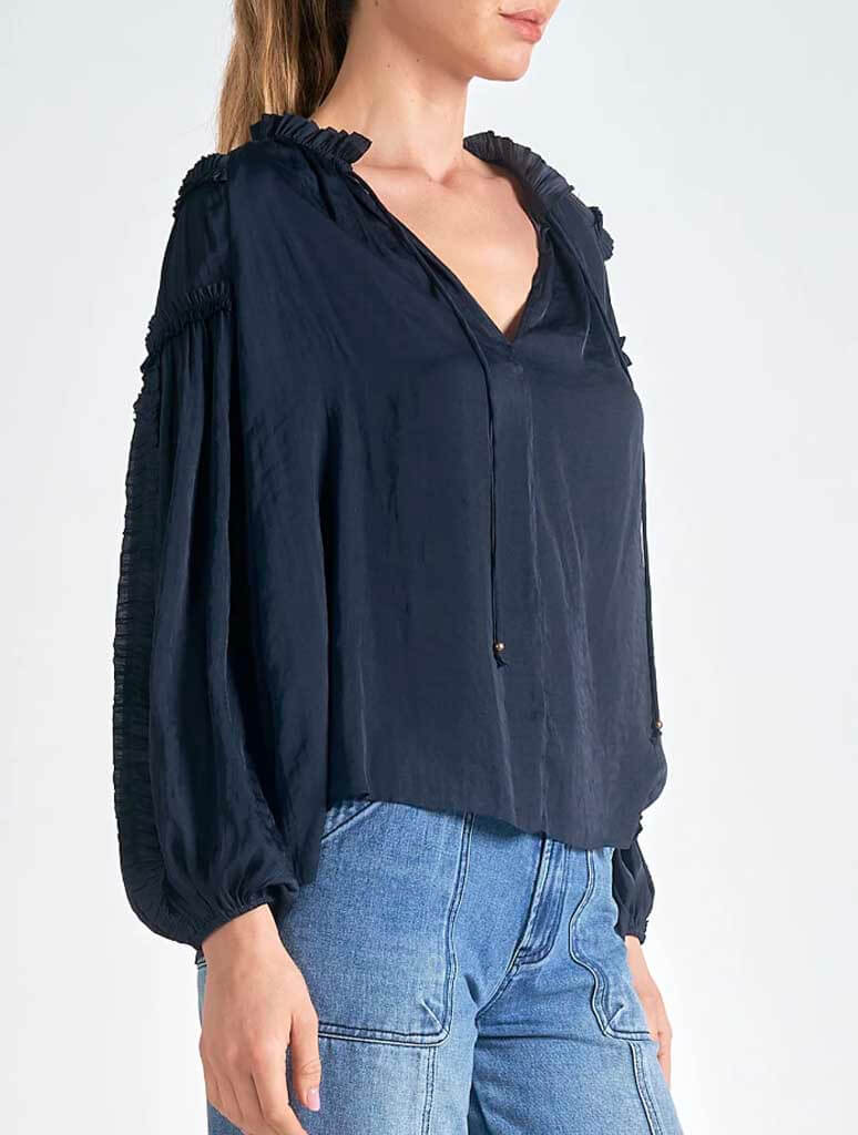 Long Sleeve Tie Neck Top