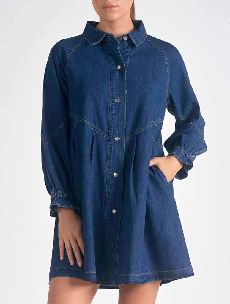 Long Sleeve Denim Swing Dress