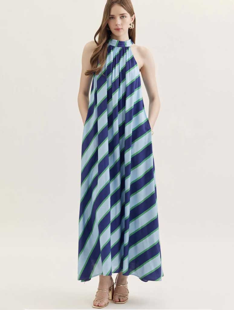 Striped Halter Neck Maxi Dress