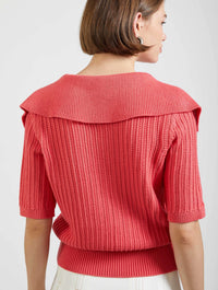 Collared Knit Top in Coral Pink