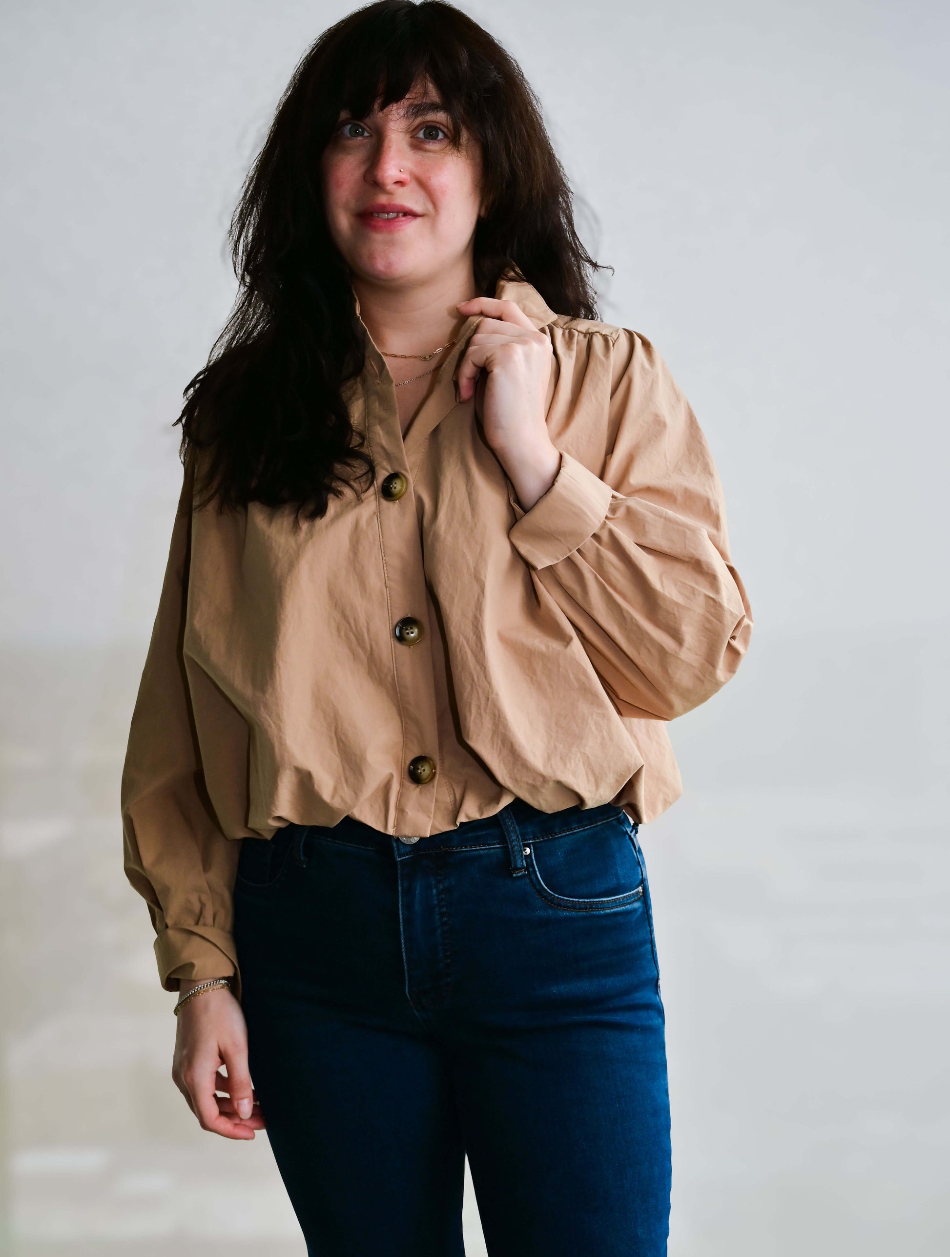 Long Sleeve Button Up Collared Top