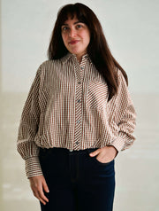 Gingham Bubble Hem Blouse
