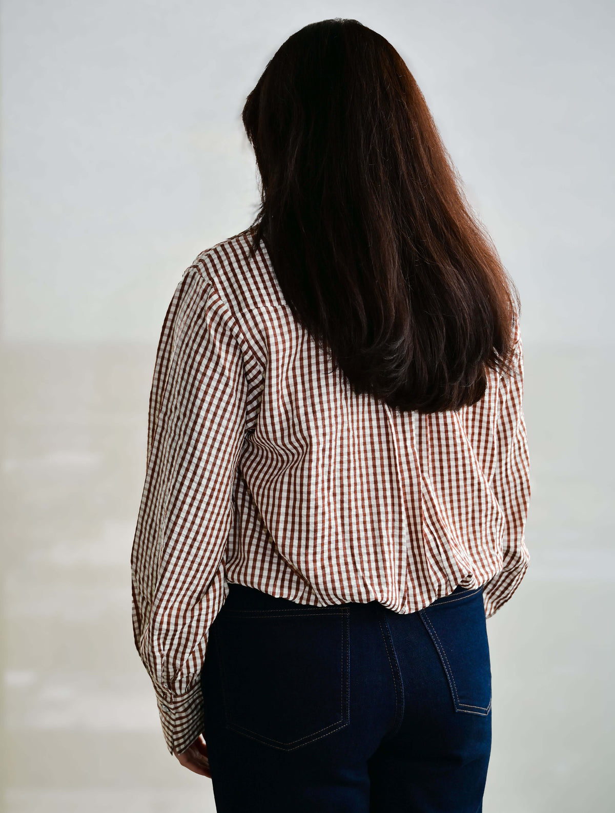 Gingham Bubble Hem Blouse