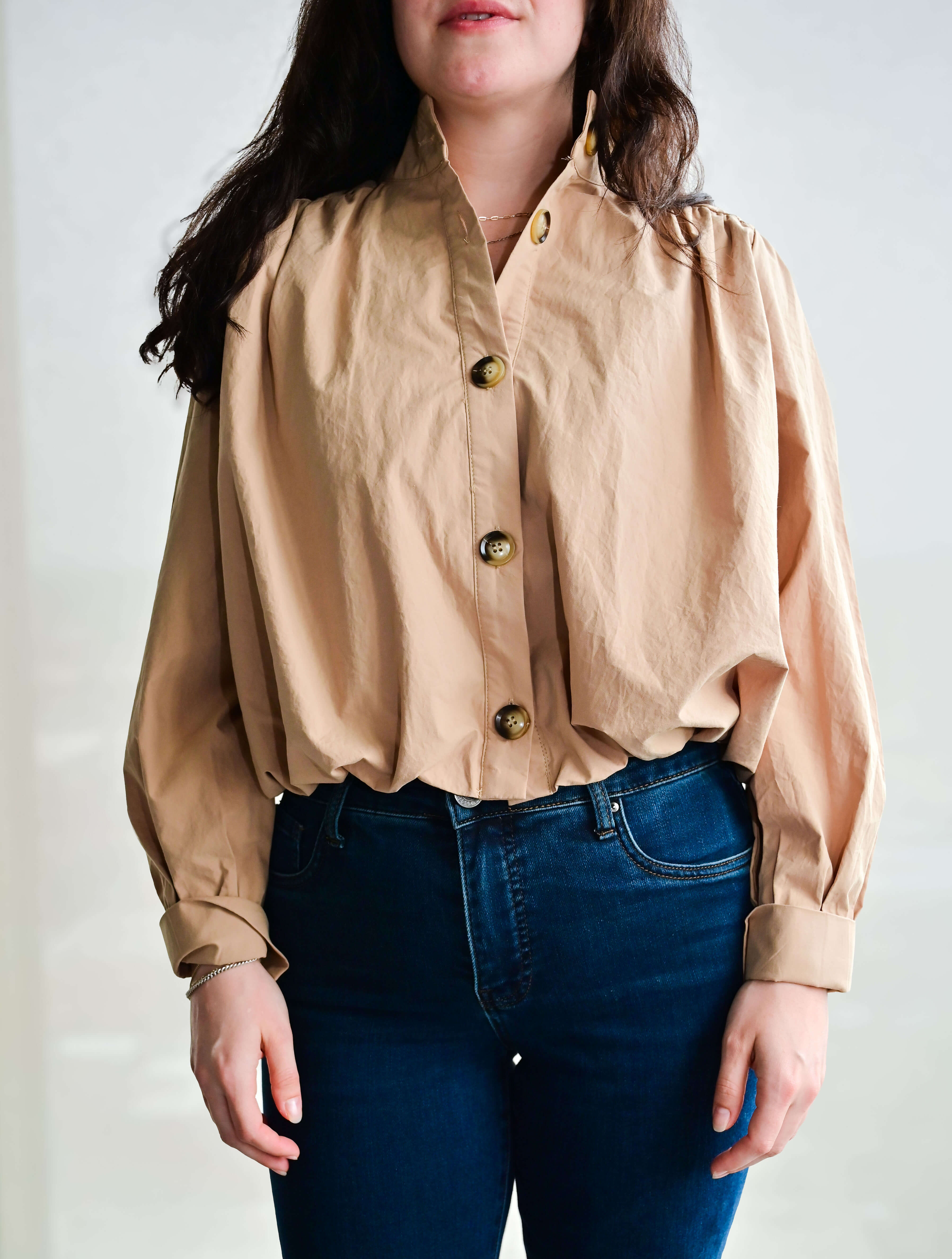 Long Sleeve Button Up Collared Top