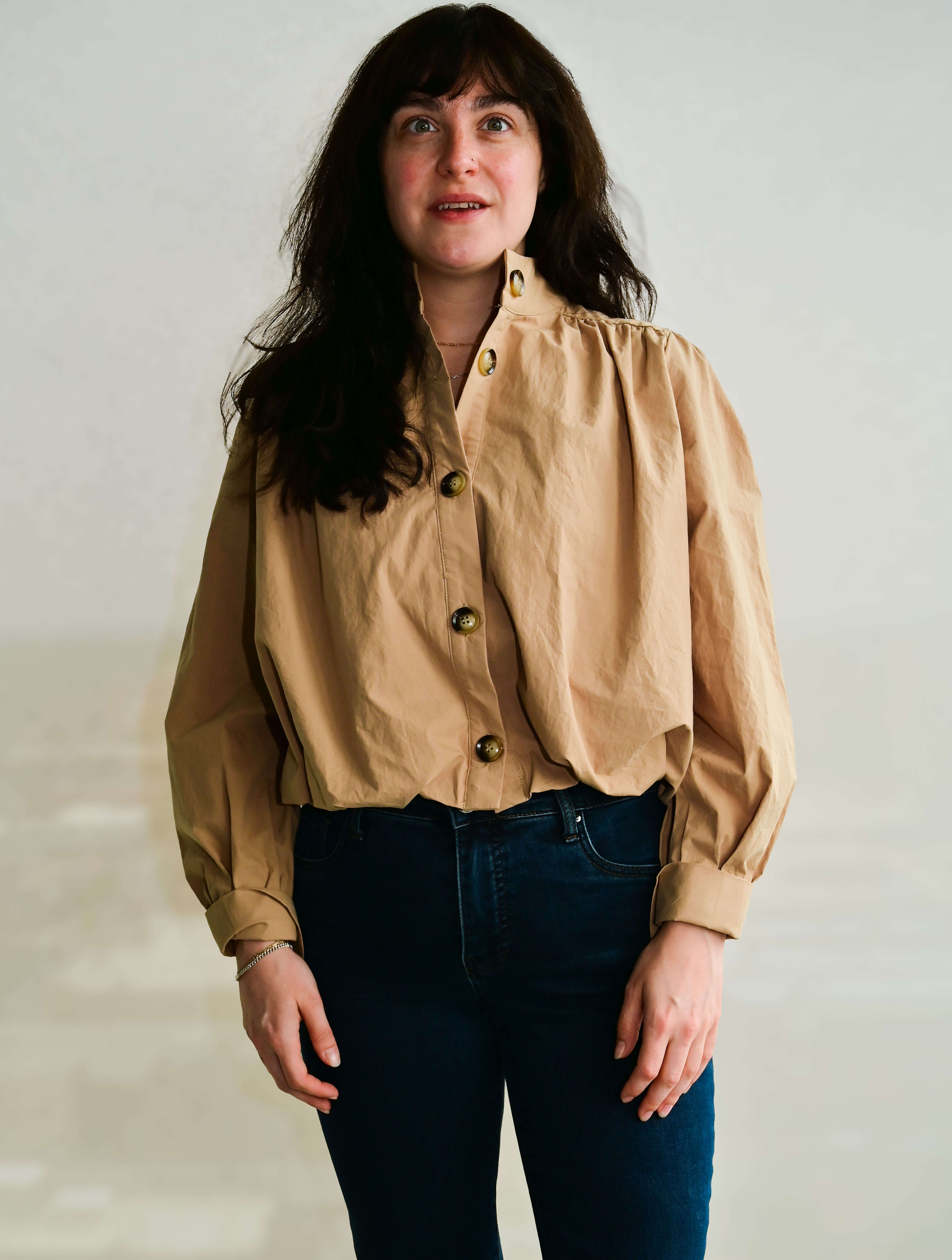 Long Sleeve Button Up Collared Top