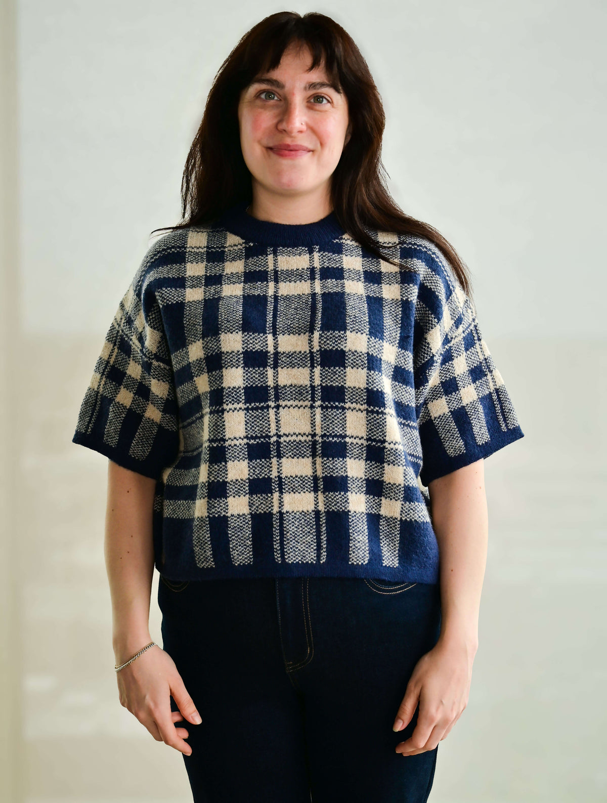 Plaid Short Sleeve Sweater Top