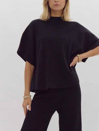 Mock Neck Half Sleeve Top with Seam Detail