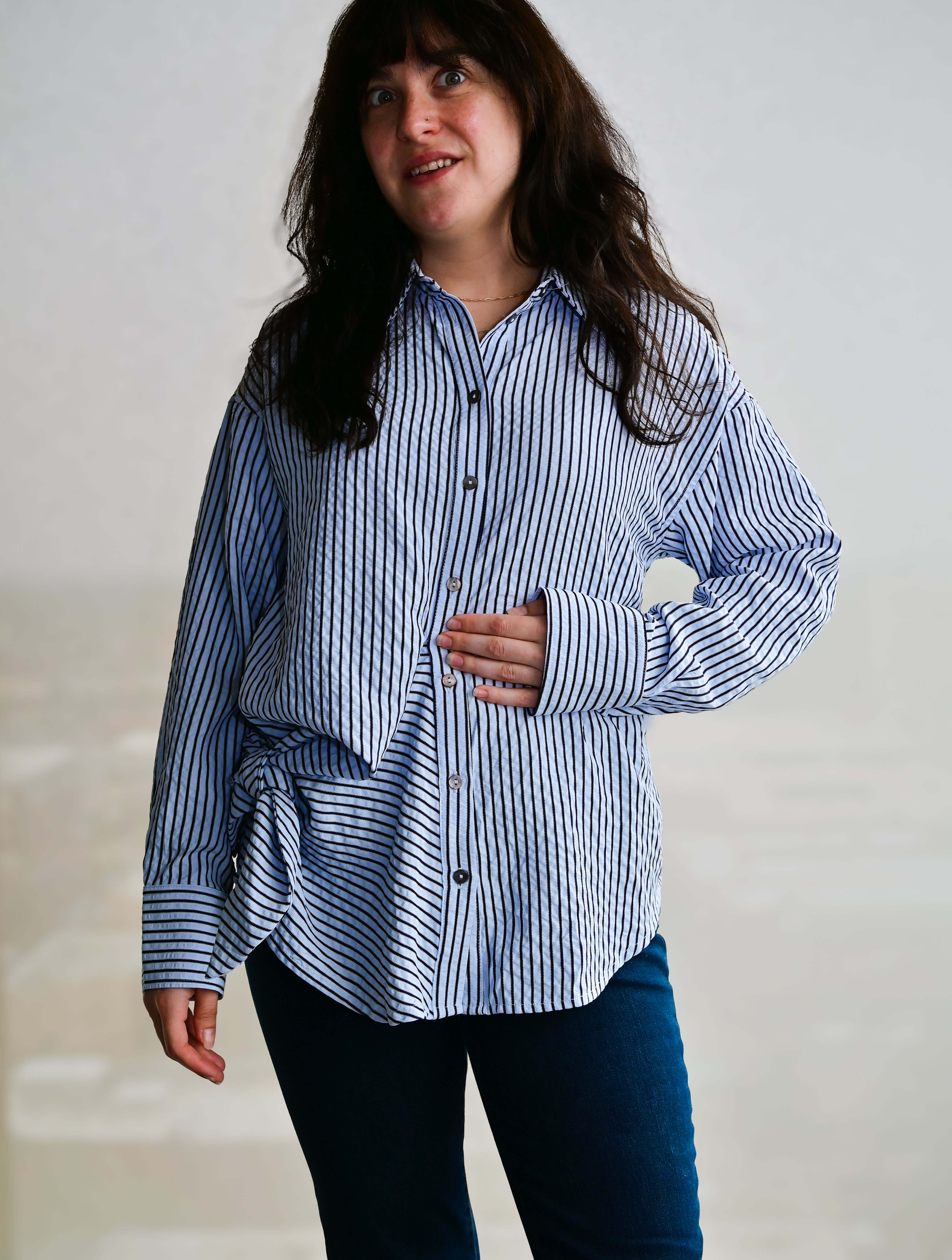 Button Down Side-Tie Blouse