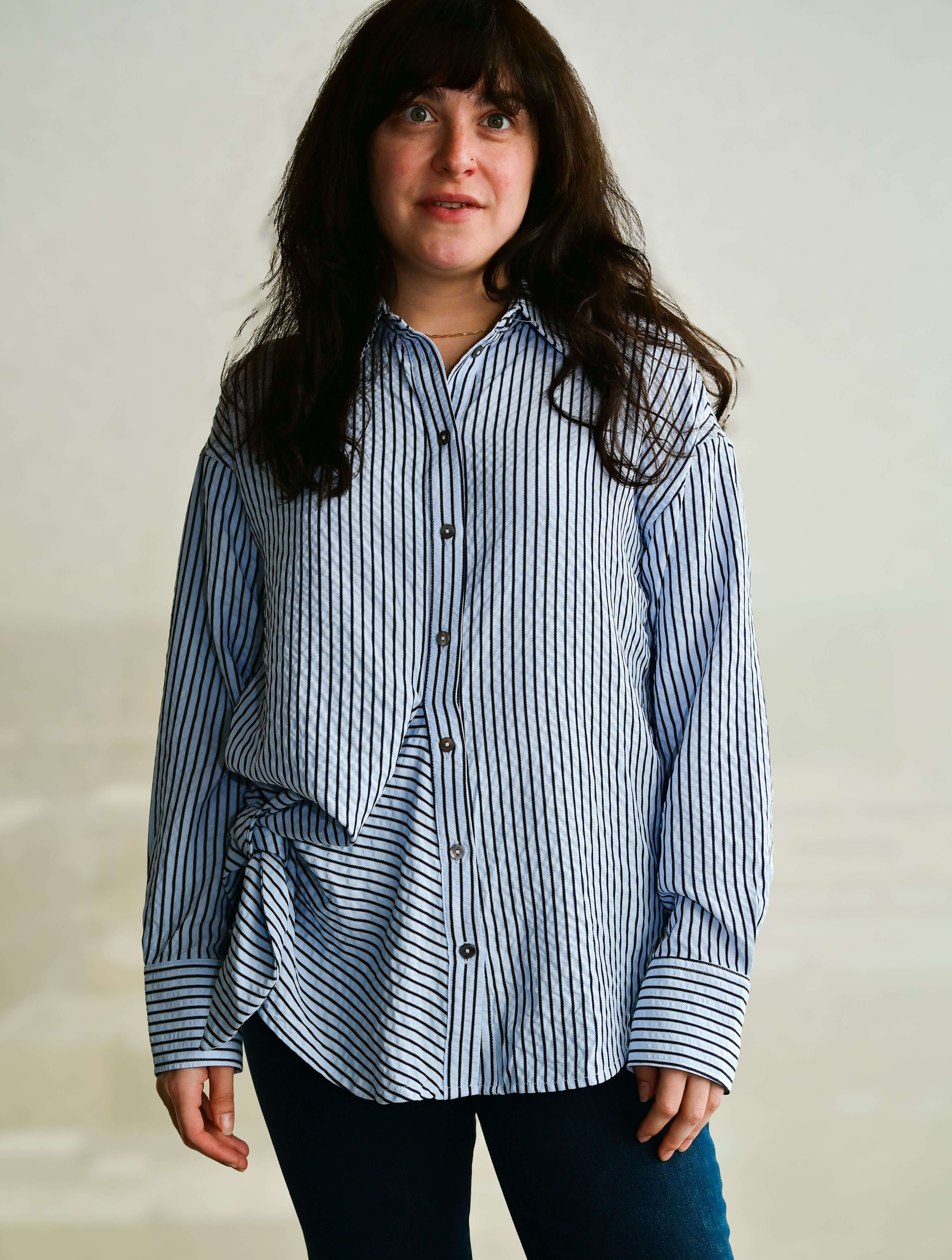 Button Down Side-Tie Blouse