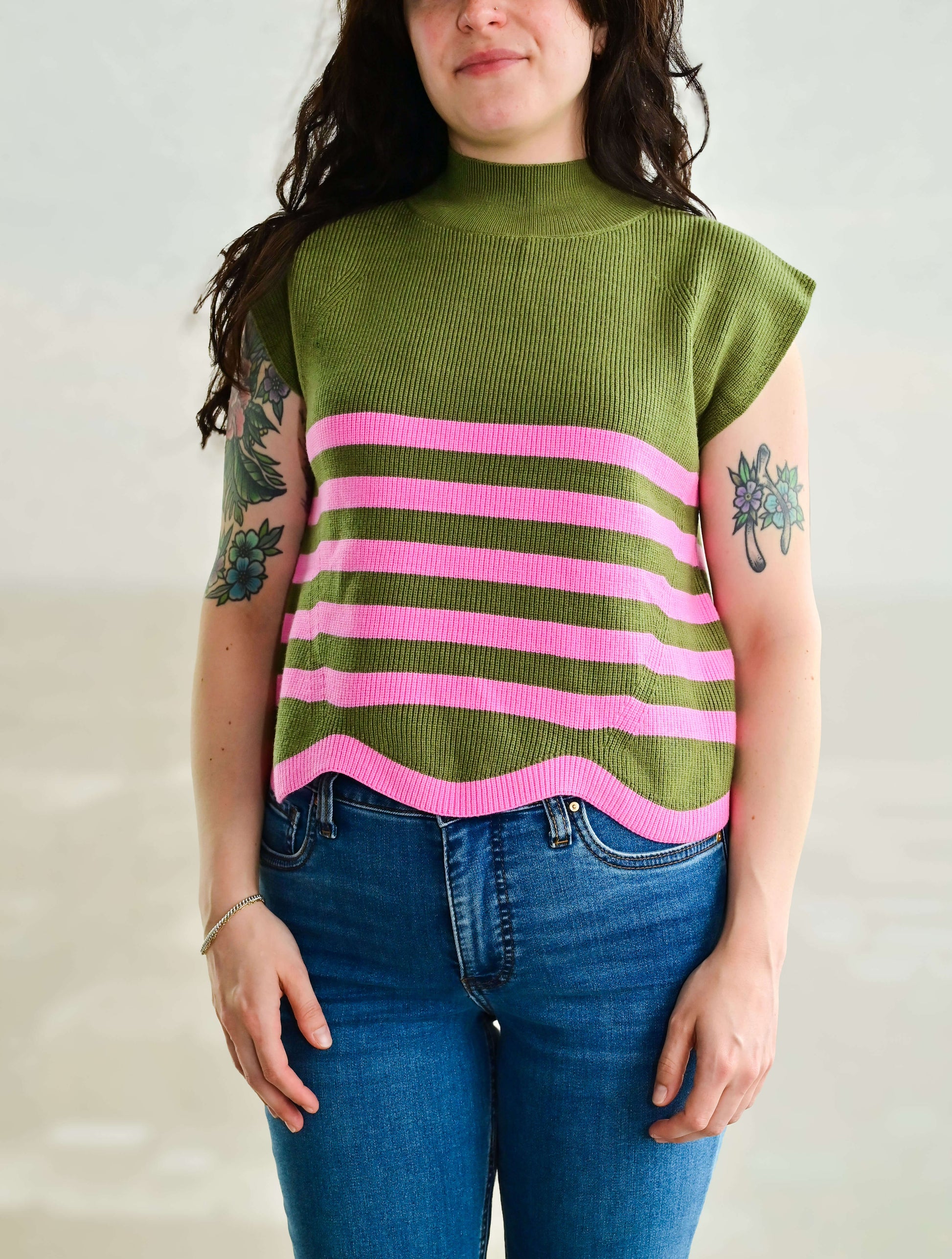 Striped Short Sleeve Mock Neck Top
