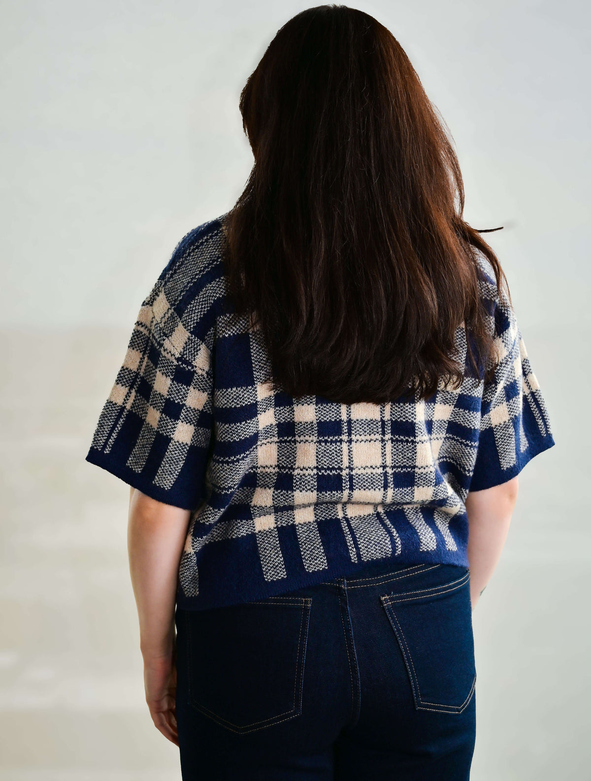 Plaid Short Sleeve Sweater Top