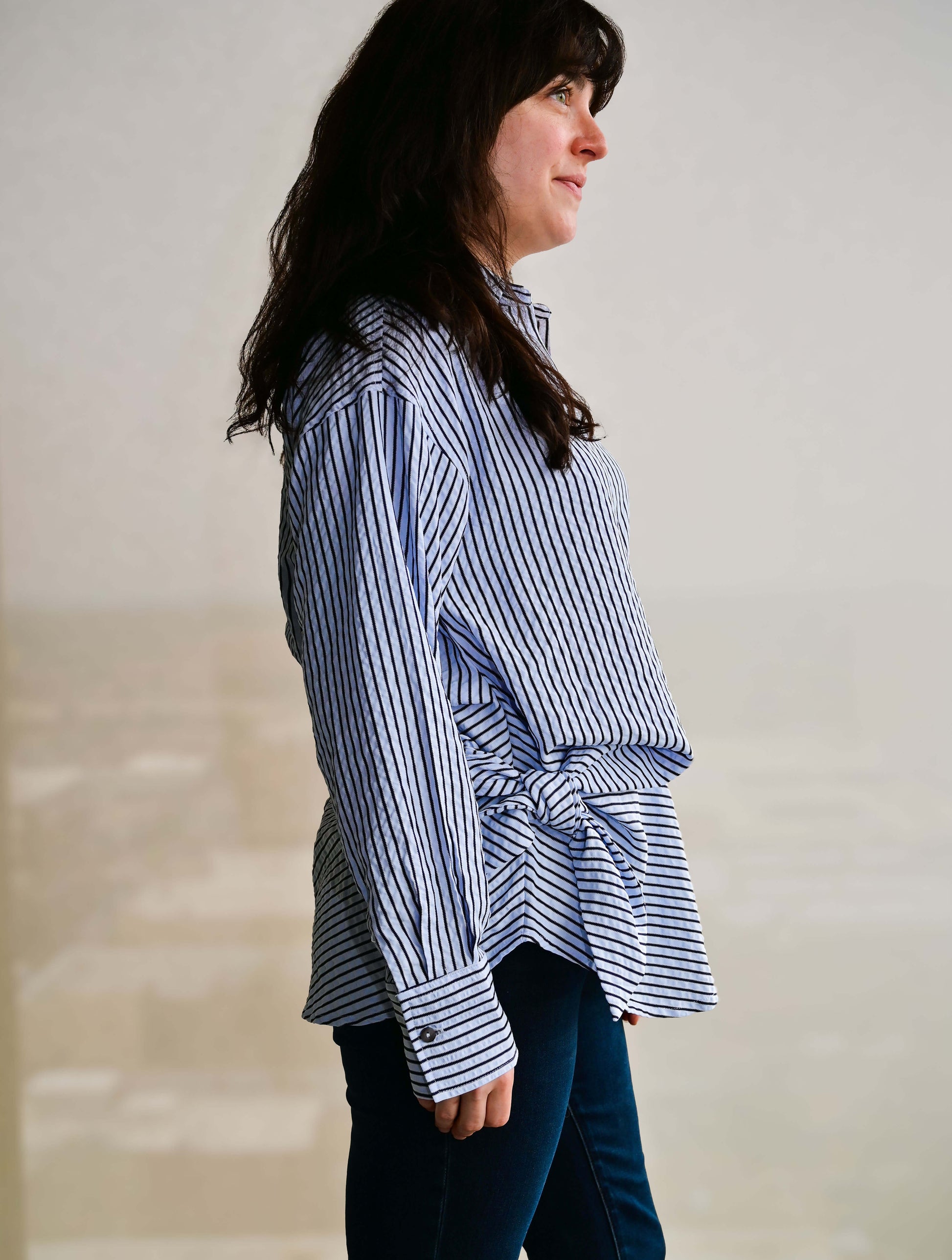 Button Down Side-Tie Blouse