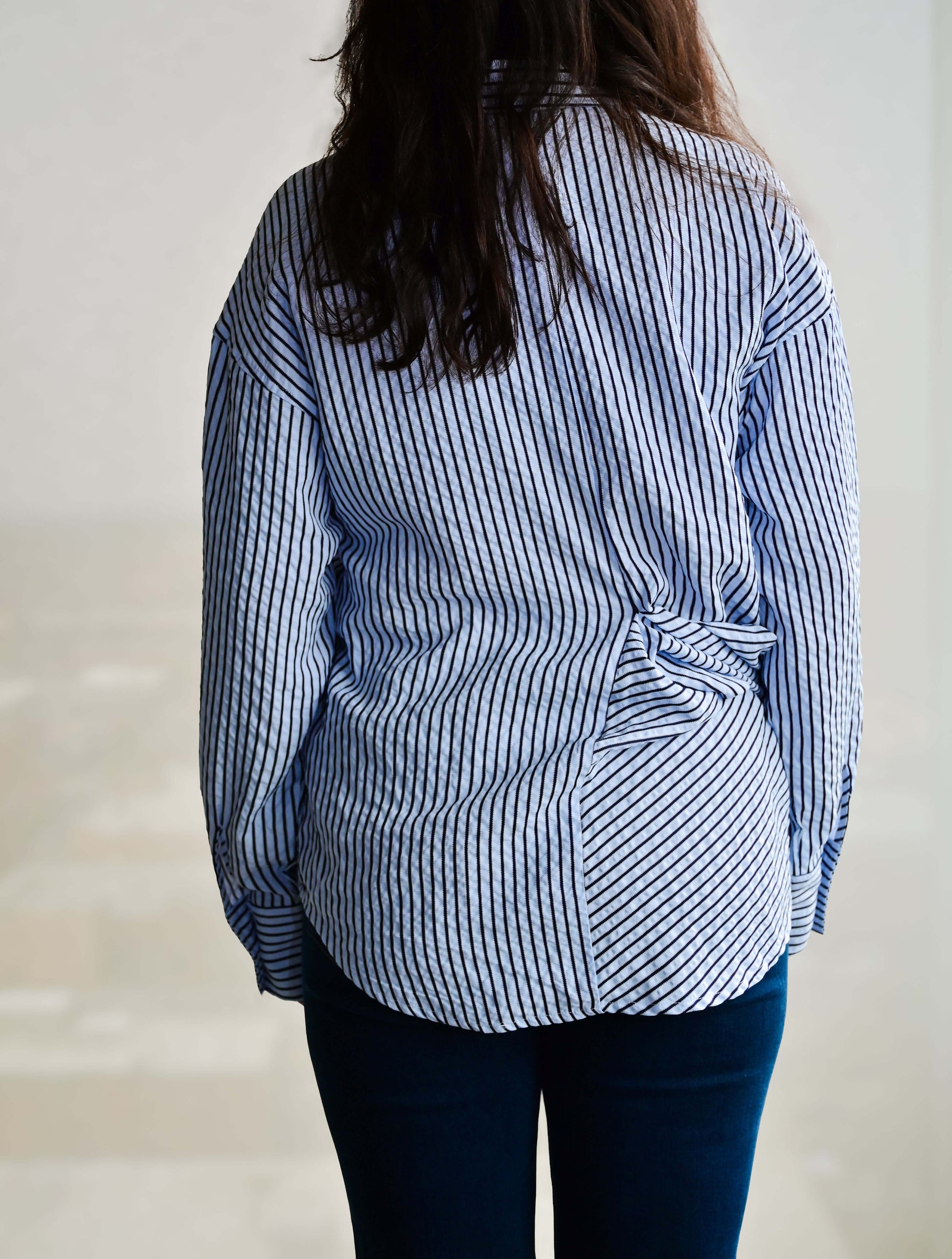 Button Down Side-Tie Blouse