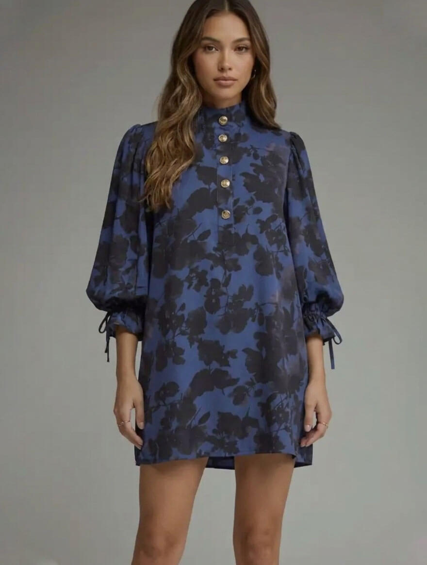 Floral 3/4 Balloon Sleeve Mini Dress