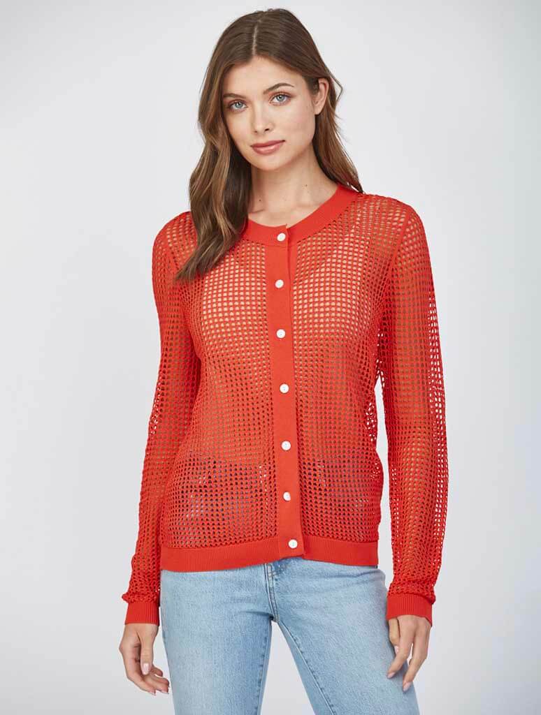 Open Knit Button Closure Cardigan