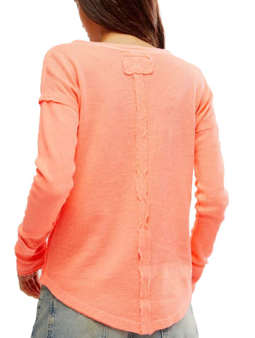 Free People Sail Away Long Sleeve Solid Top in Florescent Coral