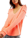 Free People Sail Away Long Sleeve Solid Top in Florescent Coral