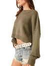 Free People Easy Street Cropped Sweater in Dried Basil Green