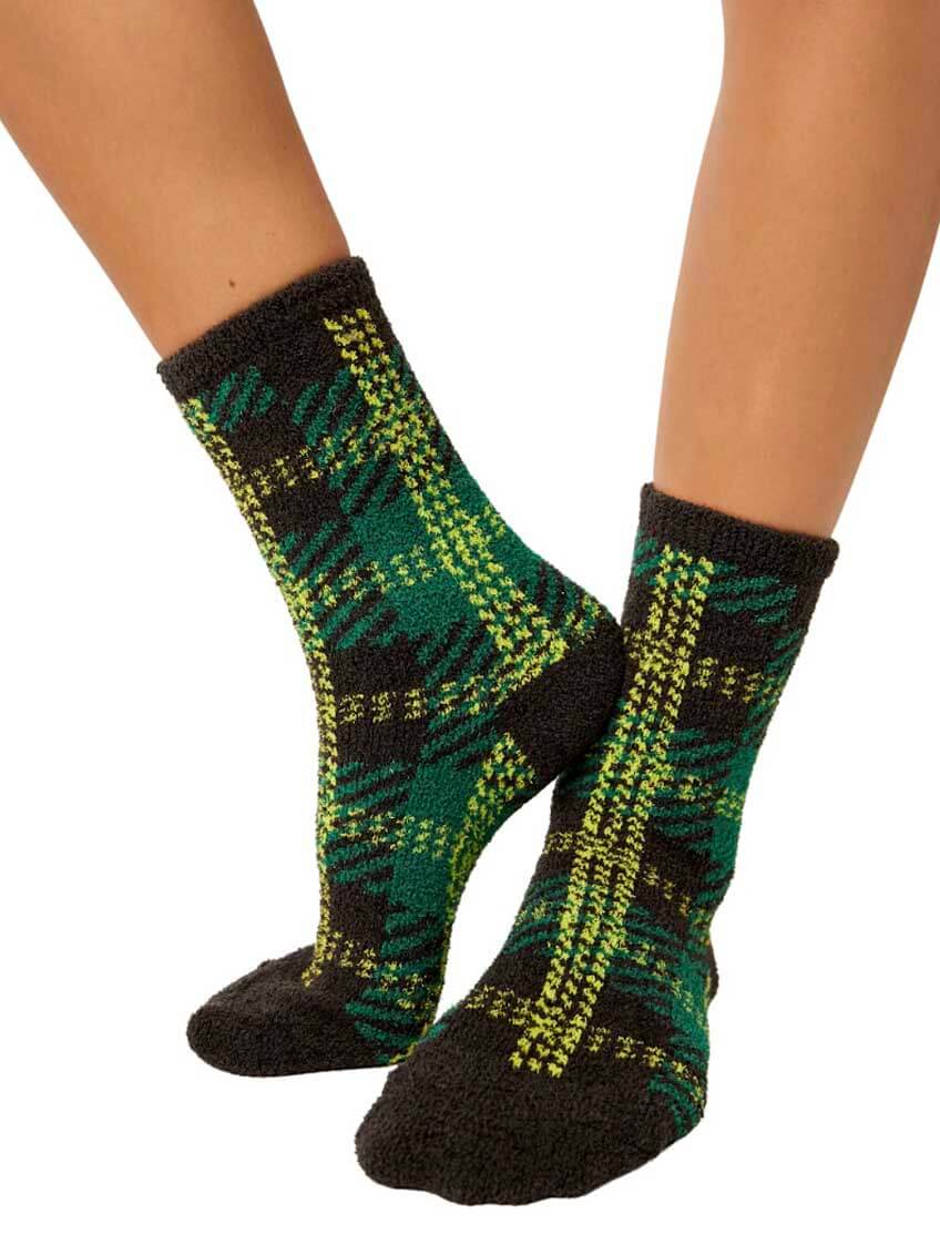 Free People Hilarie Plaid Crew Sock in Evergreen Combo