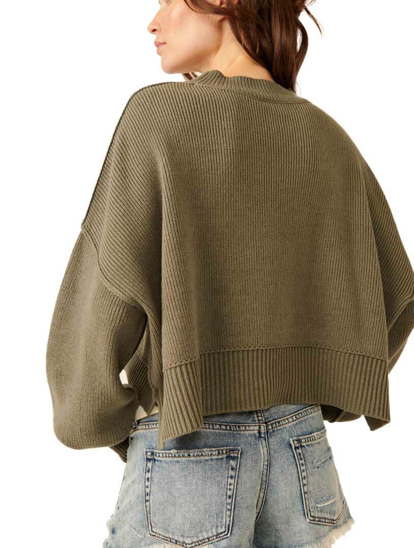 Free People Easy Street Cropped Sweater in Dried Basil Green