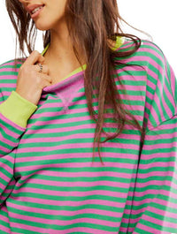 Free People Classic Stripe Crewneck Top in Pink Combo