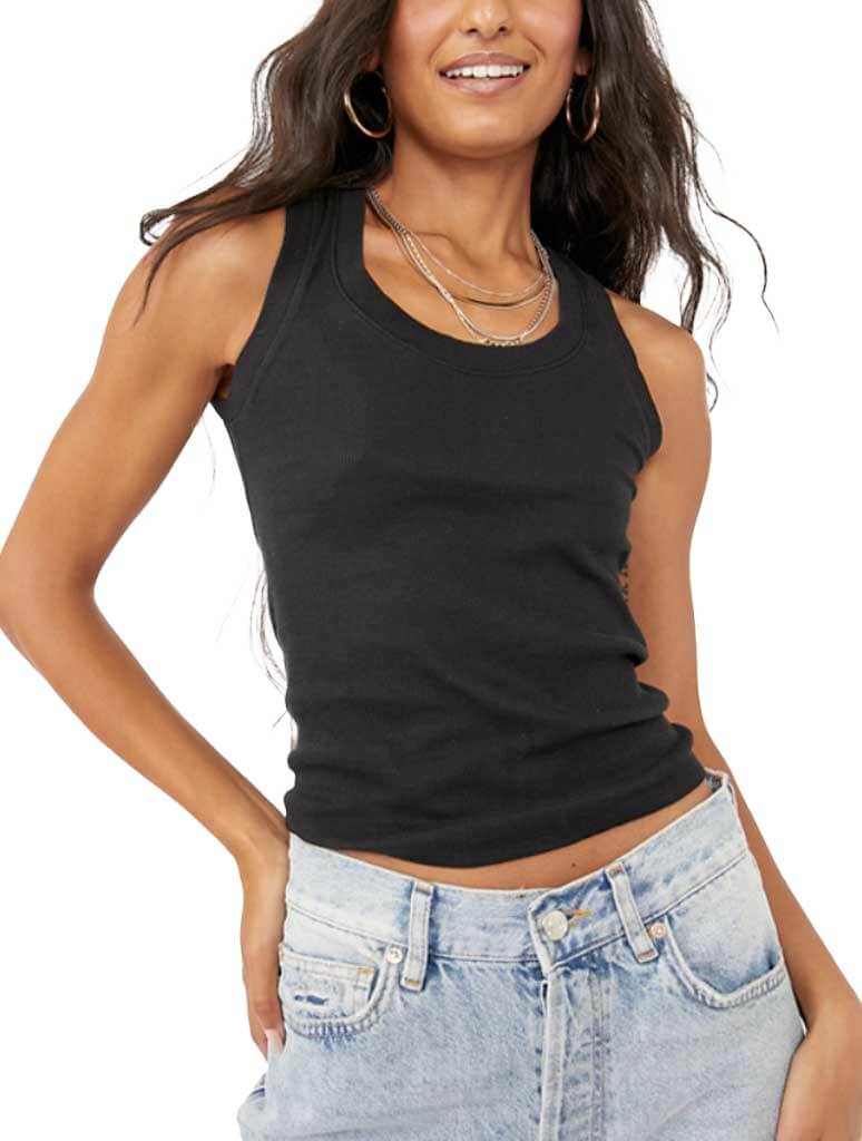 Free People U-Neck Tank in Black