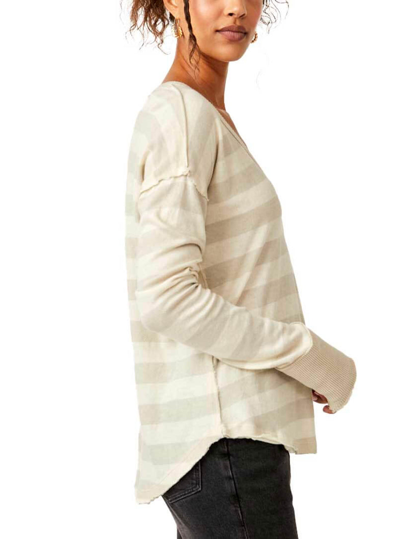 Free People Sail Away Long Sleeve Stripe Top in Natural Combo