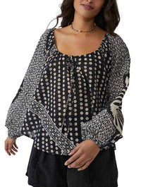 Free People Elena Printed Top in Black Combo