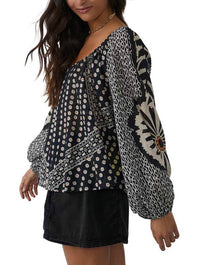 Free People Elena Printed Top in Black Combo