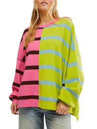 Free People Uptown Striped Pullover in Aurora Lime Combo